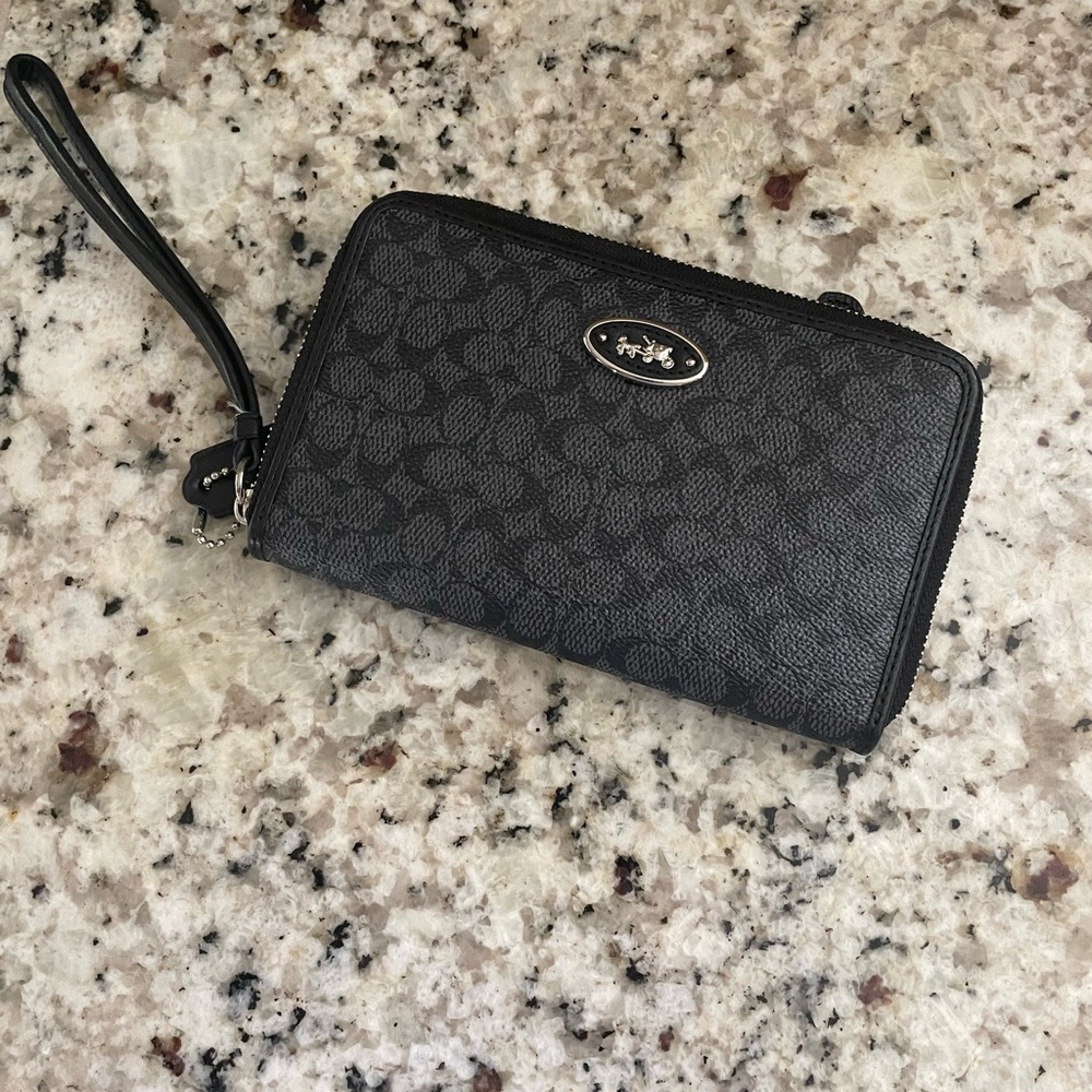 Coach Signature Black Zip-Around Wristlet